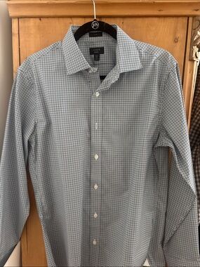 J. Crew Men’s Blue and White Micro-Check Dress Shirt